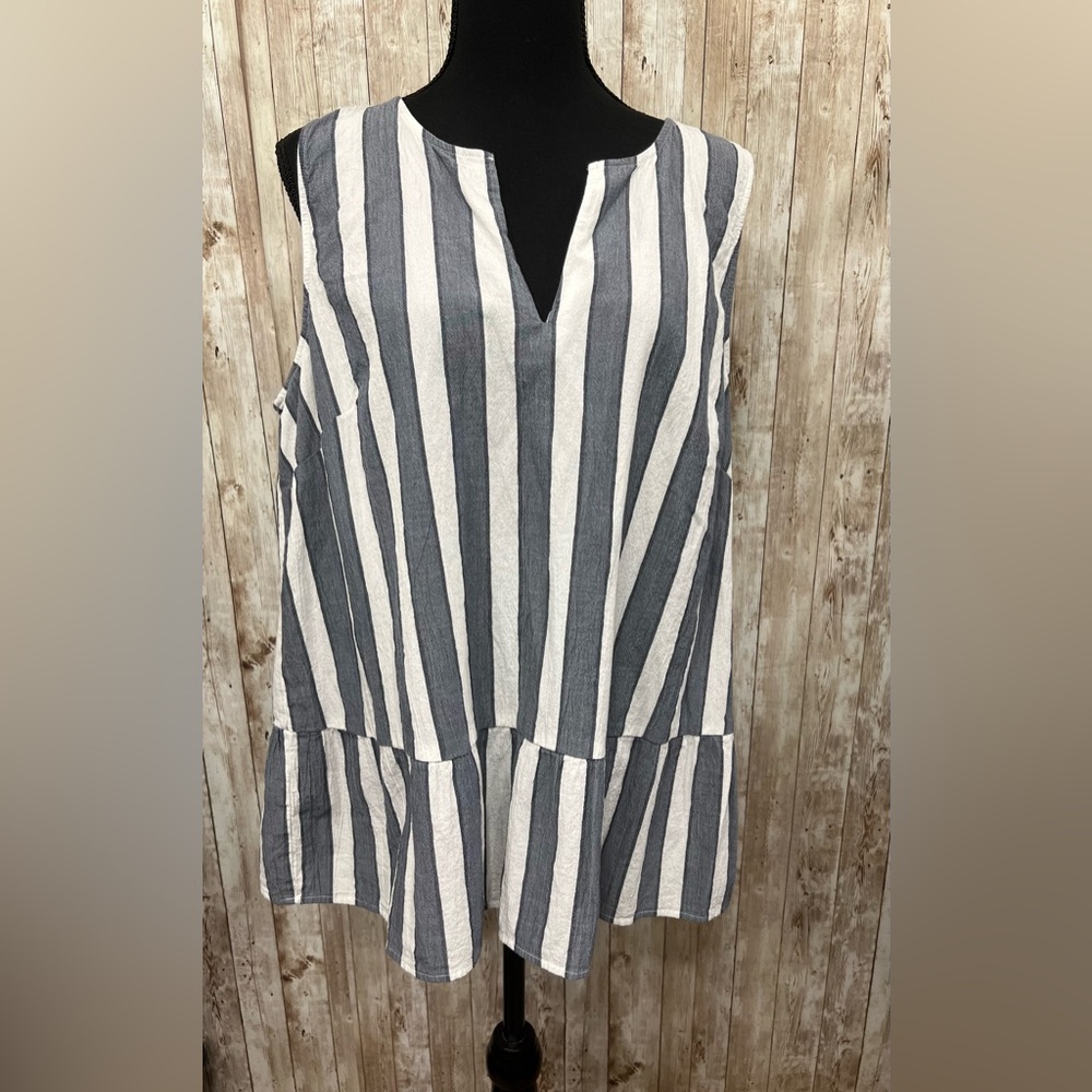 LOFT White and Blue Asymmetrical Blouse